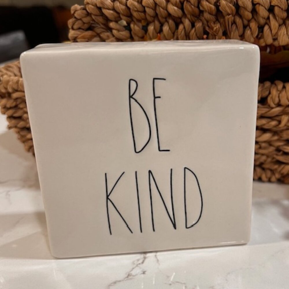 Rae Dunn STAY HUMBLE BE KIND Ceramic Desk Block Decor paperweight 4"x4"x…